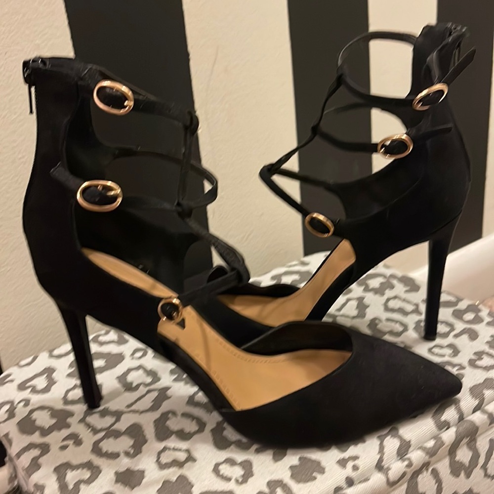 Black straps heels